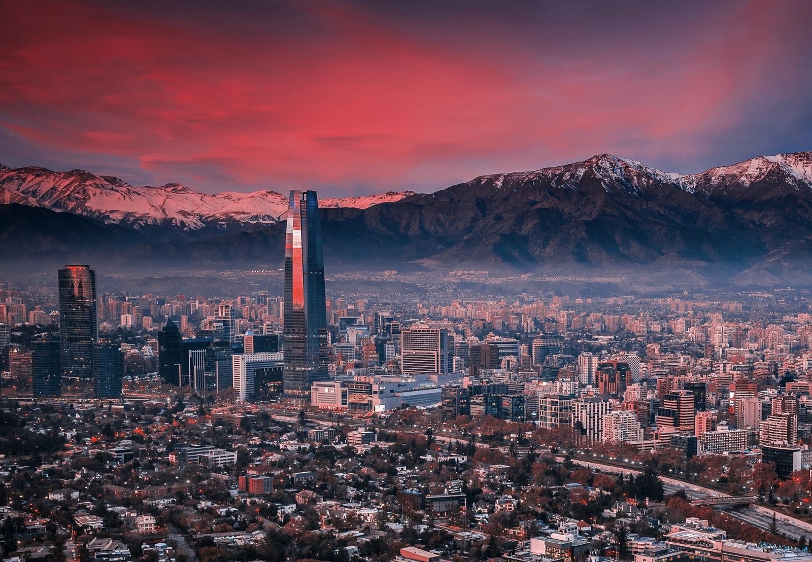 Santiago skyline with the Andes mountains